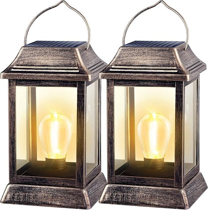 UBright Metal Solar Lantern Lights Outdoor Waterproof Hanging Solar Lights for Outside Garden Lights for Patio Yard LED Bulb 2 Pack