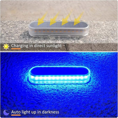 Lacasa Solar Deck Lights, 4 Pack 40LM Solar Powered Step Lights Blue Light, LED Dock Light Outdoor In-Ground Lights IP68 Waterproof Auto ON/Off for Garden Stairs Driveway Pathway Lighting