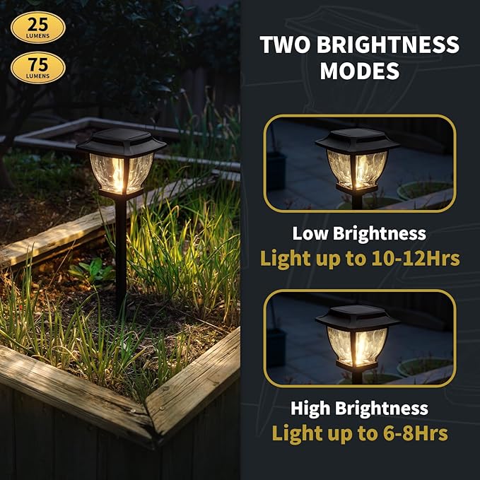 Solar Pathway Lights, Super Bright Solar Lights Outdoor Waterproof, 2 Pack Glass Solar Garden LED Lights, Landscape Lighting Decorative for Path, Yard, Patio, Walkway, Driveway, Slate Black