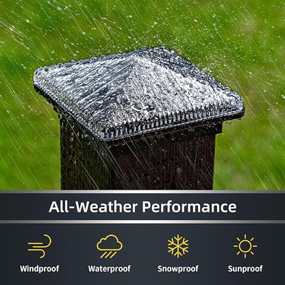 Glass Solar Post Cap Lights with Timber Style - Decorative Deck Fence Lights for 4x4 5x5 Posts Hidden Solar Panel, Modular Design, 10Hr Runtime, IP65, Warm White, Black, 8 Pack