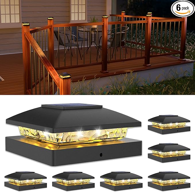 Warm White Solar Fence Post Caps 6-Pack, Yard LED