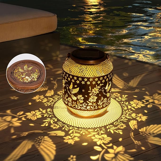 2 Packs Hummingbird Solar Lanterns Outdoor Waterproof, Hummingbird Birthday Gifts for Women Mom Grandma, Metal Hanging Solar Lights Outside Decorations for Patio Porch Yard Backyard Decor