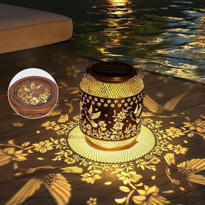 2 Packs Hummingbird Solar Lanterns Outdoor Waterproof, Hummingbird Birthday Gifts for Women Mom Grandma, Metal Hanging Solar Lights Outside Decorations for Patio Porch Yard Backyard Decor