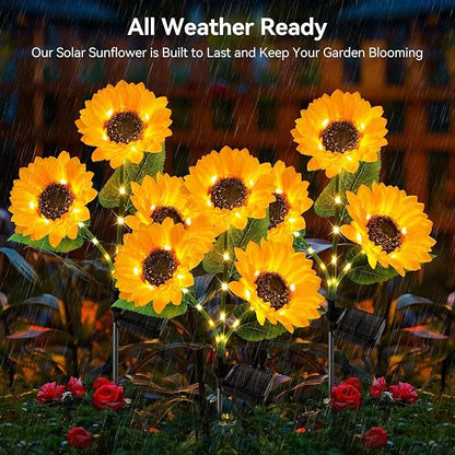 KOOPER Solar Lights Outdoor Decor - Upgraded 8 Pack Solar Garden Lights with 24 Sunflower Lights, Waterproof Solar Outdoor Lights Auto ON/Off Solar Decorative Lights for Garden, Patio, Yard