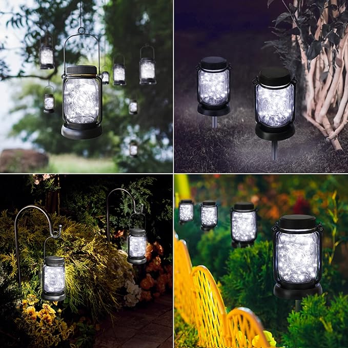 Solar Courtyard Lanterns 4-Pack, Outdoor Hanging LED Decor