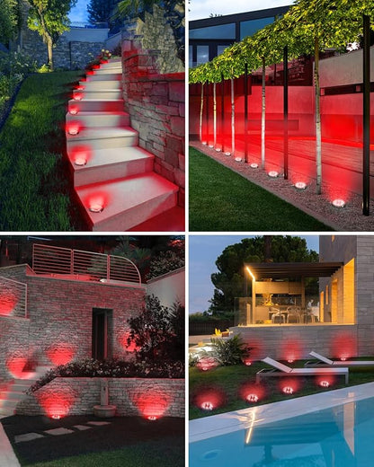 btfarm 16 Pack Solar Lights Outdoor, 8 LED Solar Ground Lights IP65 Waterproof Flat Solar Disc Light, Pathway Lights for Garden Lawn Patio Yard Path Landscape, Red