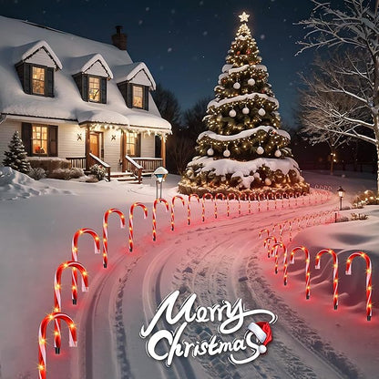 VCOKEN 10'' Christmas Candy Cane Pathway Markers Lights - Set of 10 Christmas Stakes Lights Outdoor Pathway Decorations, Connectable & Light Up Xmas Holiday Party Yard Art Indoor Outdoor Ornament