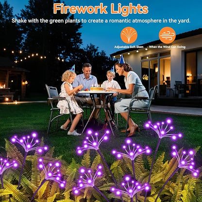 Solar Garden Lights 2 Pack Waterproof Solar Swaying Starburst Light Outdoor Lights for Yard Patio Walkway Pathway Party Wedding Christmas Decoration, Purple