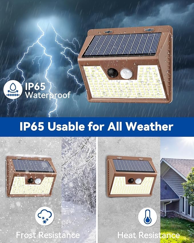 Peasur Solar Lights for Outside [10 Pack/140LED/Brown], Motion Sensor Outdoor Lights Ultra-Bright, Solar Security Light 3 Working Modes, Waterproof for Outside Garden Yard