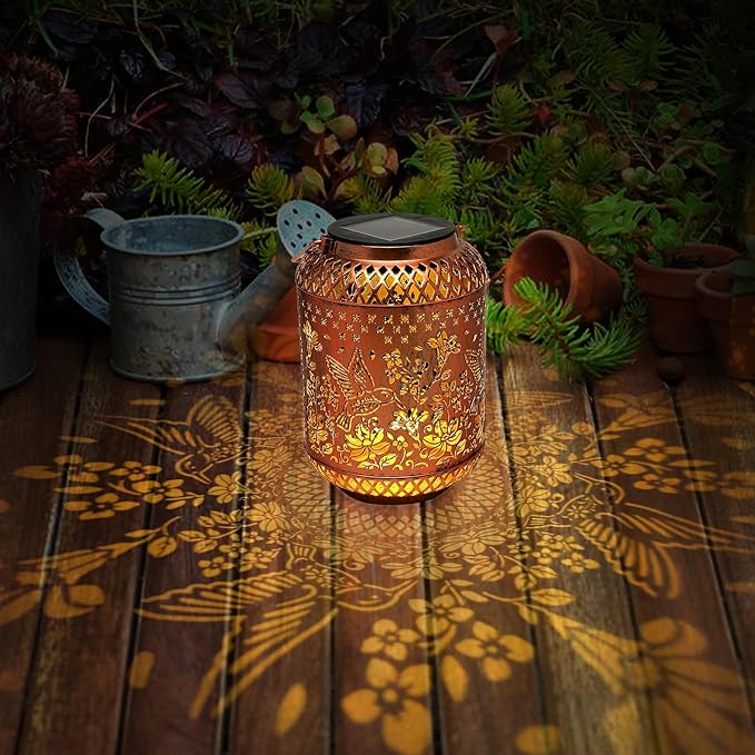 Elegant Hummingbird Solar Lanterns for Garden Birthday Gift for Women Mom Grandma Chindren Metal Outdoor Hanging Lights Waterproof Solar Powered Decor for Yard Patio Pathway