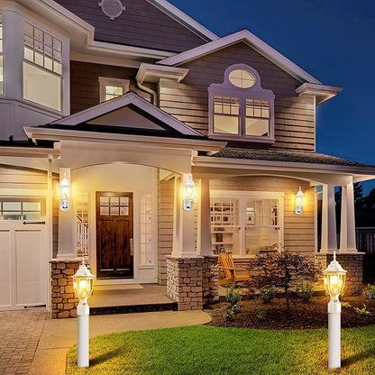 Lamomo Dusk to Dawn Outdoor Post Lights, Waterproof Aluminum White Lamp Post Light Fixture, Lamp Posts Outdoor Lighting Pole Lantern for Yard Patio Pathway Garden
