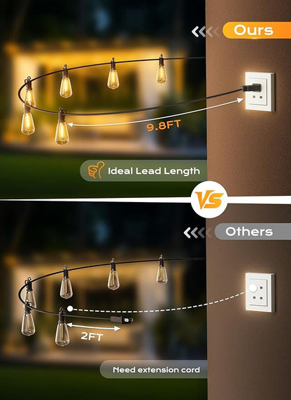 Brightown Outdoor String Lights, 200ft 66 ST38 Shatterproof LED Patio Lights, Dimmable IP65 Waterproof