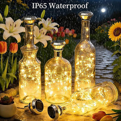 ANGMLN Solar Diamond Shaped Wine Bottle Cork Lights 10 Pack Solar String Fairy Lights Outdoor Waterproof for Wedding Holiday Garden Patio Pathway Bar Concert Indoor Outdoor Decorative (Warm White)
