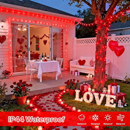 JMEXSUSS 4 Pack 50 LED Red Christmas Lights Battery Operated, Each 16.5ft Red String Lights with Timer, 8 Modes Valentine’s Lights Outdoor Waterproof for Wedding Anniversary Valentine’s Day Decor