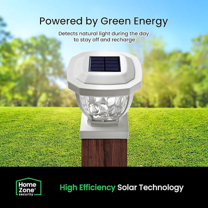 Home Zone Security Solar Post Cap Lights - Decorative Glass LED Outdoor 4x4 (3.5 x 3.5 in.) Post Lights, White (2-Pack)