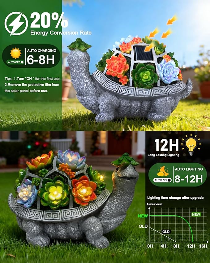 Solar Turtle Statue Light 11.1", Yard Decor