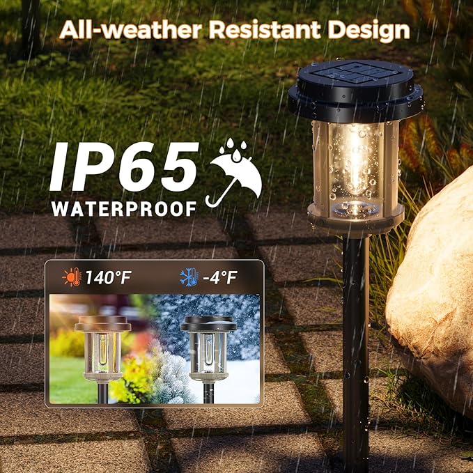 Black Solar Path Lights, Outdoor Garden LED