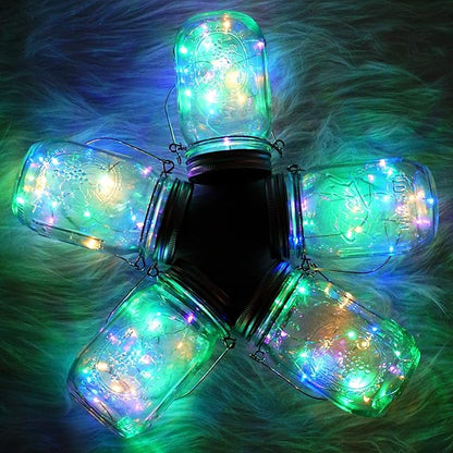 SmilingTown Solar Mason Jar Lights 10 Pack 20 LED Waterproof Outdoor Fairy Firefly String Light Lids with 10 Hangers Rust Resist for Patio Lawn Garden Wedding Lantern Decor No Jars (Multi)