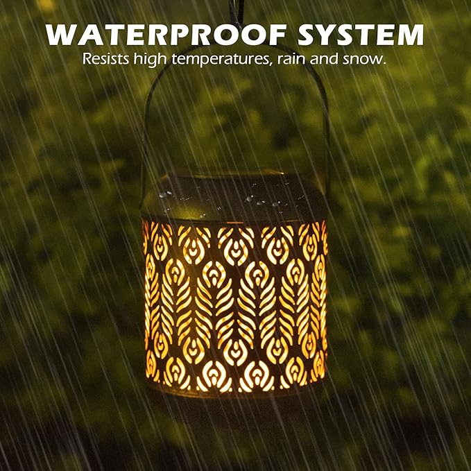 LeiDrail Solar Lantern Outdoor Hanging Lanterns Garden Metal Decorative Light Warm White LED Waterproof Landscape Lighting for Table Pathway Party Yard - 2 Pack