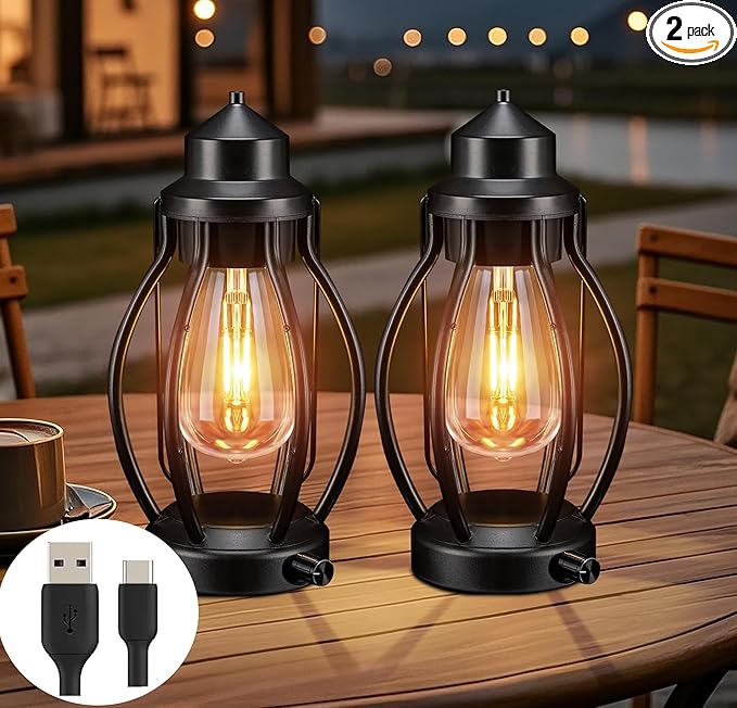 2-Pack Backyard Solar Lanterns, Waterproof LED Porch Lights
