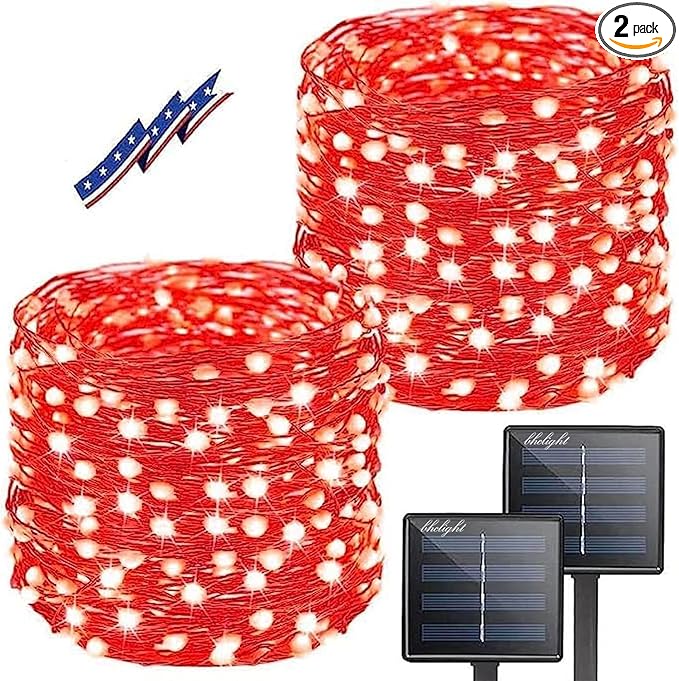 bhclight Solar String Lights Outdoor, 2-Pack Total 80FT 200 LED Solar Twinkle Lights Outside Waterproof Copper Wire 8 Modes Fairy Light for Festive Decoration Garden Tree Party Birthday Decor(Red)