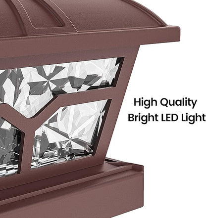 SIEDiNLAR Solar Post Cap Lights Outdoor 2 Color Modes 8 LEDs for 4x4 5x5 6x6 Posts Fence Deck Patio Decoration Warm White & Cool White Lighting Brown (2 Pack)