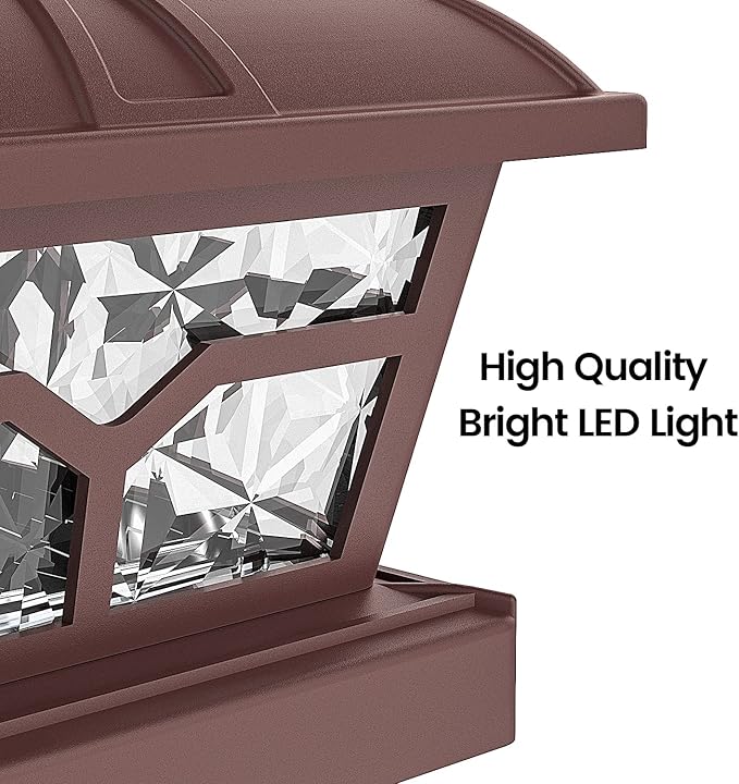 SIEDiNLAR Solar Post Cap Lights Outdoor 2 Color Modes 8 LEDs for 4x4 5x5 6x6 Posts Fence Deck Patio Decoration Warm White & Cool White Lighting Brown (1 Pack)