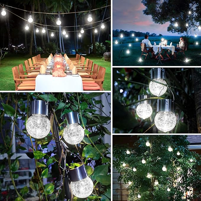 12-Pack Elegant Globe Solar Lanterns for Outdoor, Waterproof LED