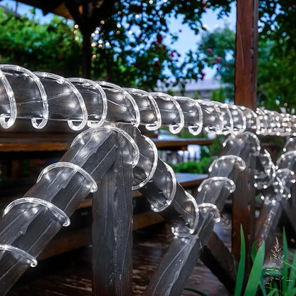 Solar Rope Lights, 2 Pack Total 132ft 400LED Solar String Lights, 8 Modes Waterproof Solar Powered Outdoor Light, Flexible Clear Tube Light for Garden Backyard Patio Deck Porch Pool Tree Decor - White