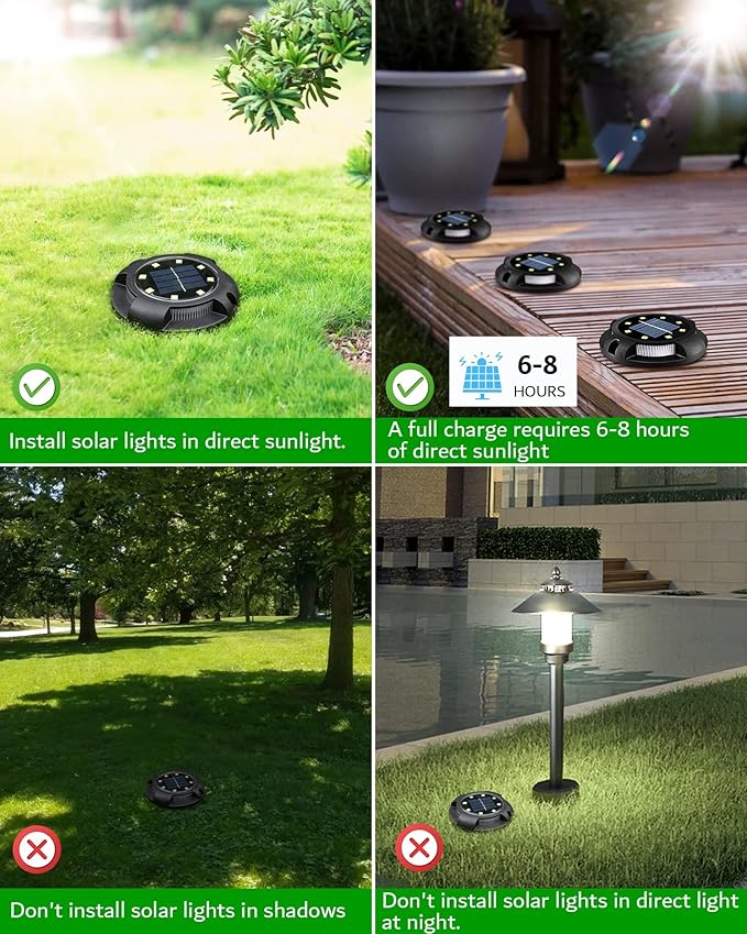 Biling Solar Outdoor Lights Walkway Lights 12 Packs, Bright Solar Ground Lights Uplight Sidelight Waterproof for Yard Walkway Garden Poolside (White)