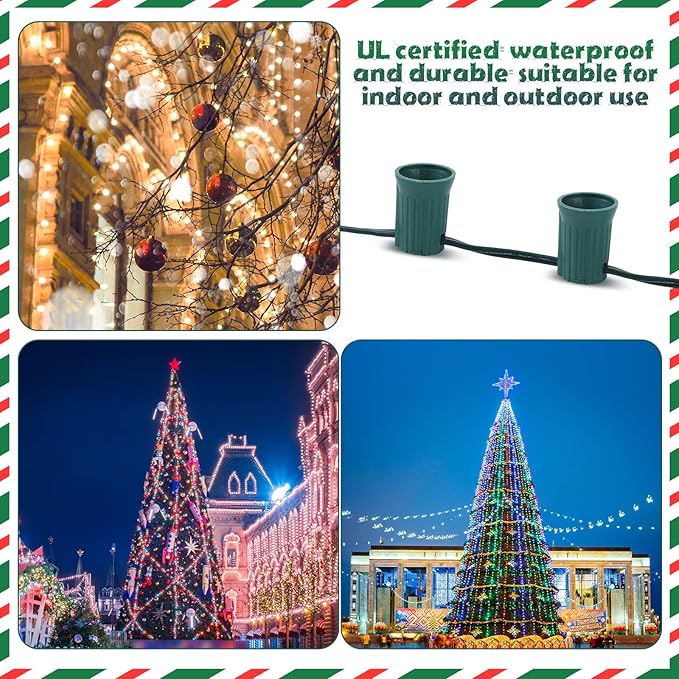 1000 ft C9/e17 Ul Listed String Light Cord Wire Spool, Christmas C9 Light Wire Stringer Strand Set for Outdoor Patio Xmas Tree Roofline, 12 Spacing, Green