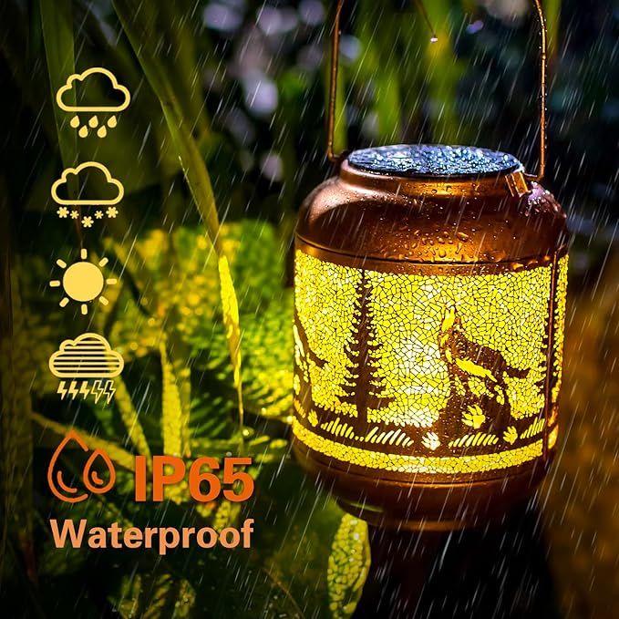 Wolf Solar Lanterns Outdoor Waterproof Hanging Solar Lights Wolf Gifts for Men/Women/Wolf Lovers Gifts Metal Decorative LED Wolf Lanterns for Garden Decor,Patio,Lawn,Pathway,Yard
