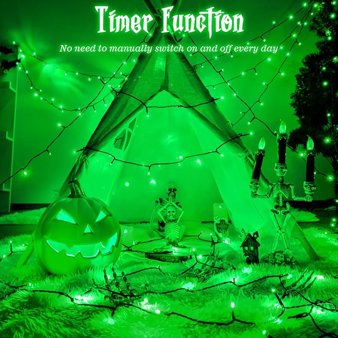 Christmas Lights String Total 100LED Battery Operated Outdoor 8 Modes with Timer 16.4Ft*2, 50LED*2 Waterproof Fairy Lights Indoor for Christmas Decor, Green, 2-Pack