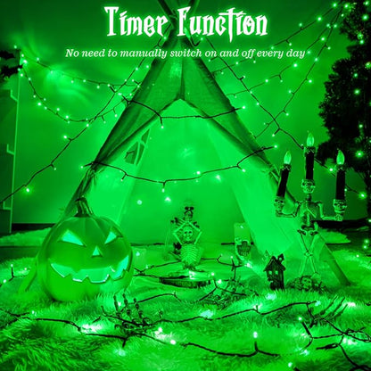Christmas Lights String Total 100LED Battery Operated Outdoor 8 Modes with Timer 16.4Ft*2, 50LED*2 Waterproof Fairy Lights Indoor for Christmas Decor, Green, 2-Pack