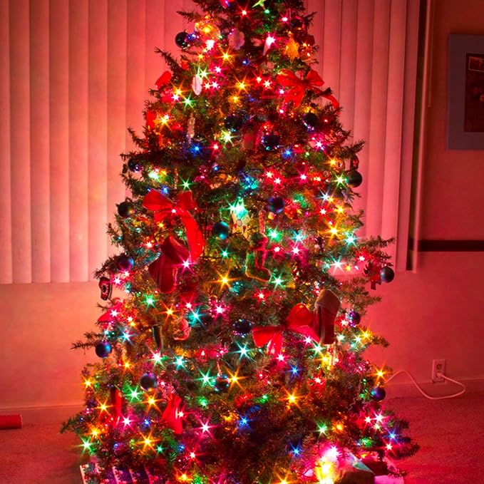 Dazzle Bright Battery Operated Christmas Lights, 2 Pack Total 32Feet 100LED Clear Mini String Lights Waterproof with 8 Modes for Xmas Indoor Outdoor Yard Holiday Wedding Decorations (Multi Color)