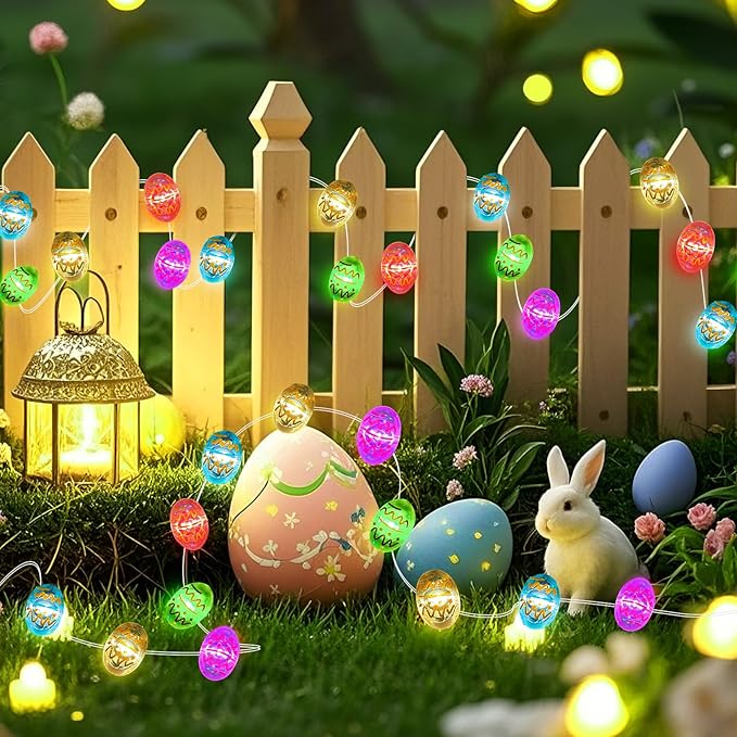 Aogist 50LED Easter Egg Fairy Lights - 16ft Super Bright 3D Egg String Light Battery Operated Decor for Indoor/Outdoor Easter Basket Spring Party Home Yard Tree Decor,2 Pack