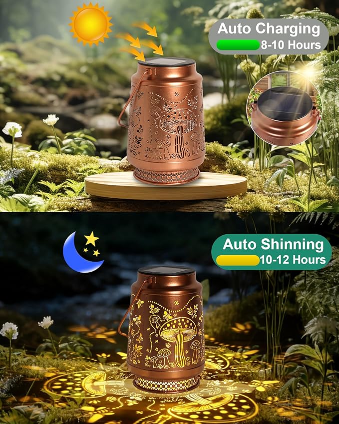 Mushroom Gifts for Women Mushroom Decor Solar Lantern Birthday Gifts Mothers Day Gifts for Mom Grandma Sister Friend Garden Decor Metal Solar Lights Outside Decor for Backyard Patio Porch Lawn Pathway