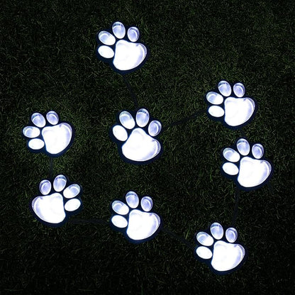 16.8ft Paw Print Solar Lights - Dog Cats Animal Solar String Lights (Set of 8) Outdoor Waterproof, Cat Puppy Animal Décor Walkway Lighting, Gifts for Pet Lovers (Cold White)