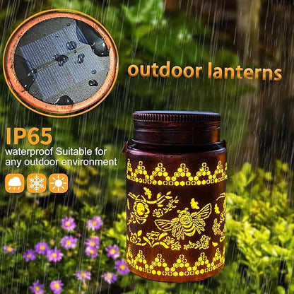 Bee Solar Lanterns 2pack Outdoor Waterproof Hanging Solar Lights Bee Gifts for Women Men Metal Decorative LED Lanterns for Yard, Patio, Lawn, Tabletop, Pathway, Landscape, Garden Decor(Bee 2pack)