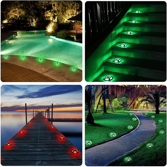 12-Pack Solar Dock Lights, Red Waterproof LED