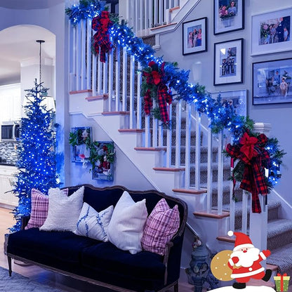 JMEXSUSS 2 Pack 100 LED Blue Christmas Lights Battery Operated, Each 33 FT Blue String Lights Indoor Outdoor Waterproof，Christmas Tree Lights with Remote for Garden Porch Yard Decor