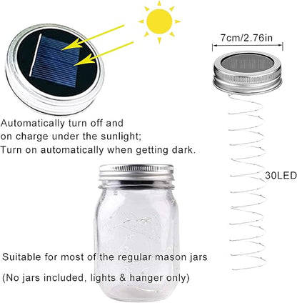 Solar Mason Jar Lid Lights, 10 Pack 30 LED Waterproof Firefly Fairy Lights with Hangers(No Jars), Outdoor Starry String Lights for Patio Yard Garden Wedding Lantern Decor (Cool White)