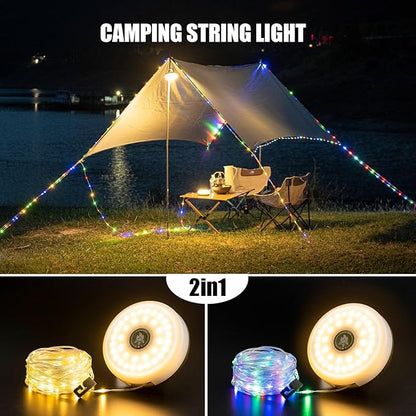 Camping String Lights, 4 in 1 Outdoor Camping Lantern with 8 Lighting Modes(32.8Ft), Quick 30s Recovery, Waterproof, Type-C Fast Charging, Portable Lights for Camping/Yard/Hiking