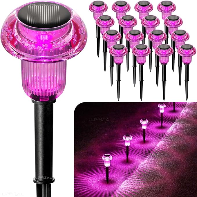 16 Pack Halloween Solar Lights Outdoor Hot Pink Solar Pathway Lights Outdoor Purple Mushroom LED Waterproof Lighting Stake for Outside, Yard, Path, Garden, Lawn, Patio, Landscape Decorations