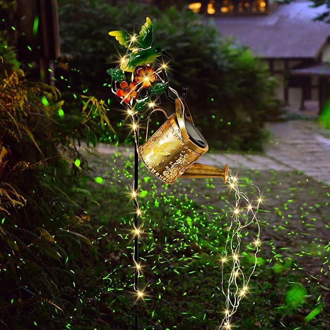 Solar Watering Can,Solar Lanterns Outdoor Waterproof Lawn Ornaments Gifts for Women with 6.3 * 31.2 Inch Shepherd Hooks for Patio Yard Festival Pathway Landscapegarden Decor