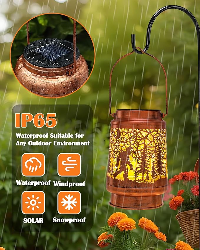 Bigfoot Gifts Solar Lantern - Metal Hanging Lights Outdoor Sasquatch Yard Decor Waterproof Led Lighting for Garden Patio Lawn Backyard Balcony Party Birthday Gift for Women Mom Grandma