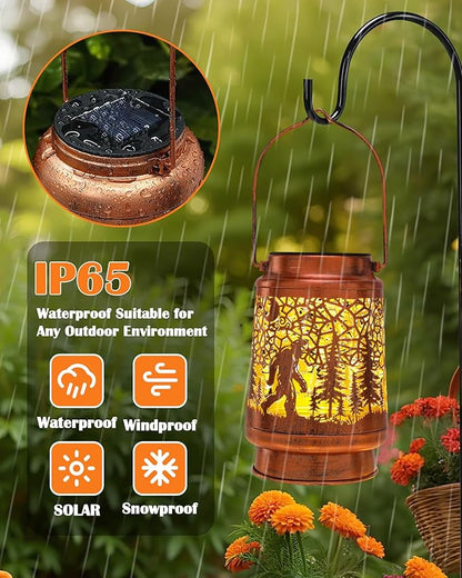 Bigfoot Gifts Solar Lantern - Metal Hanging Lights Outdoor Sasquatch Yard Decor Waterproof Led Lighting for Garden Patio Lawn Backyard Balcony Party Birthday Gift for Women Mom Grandma