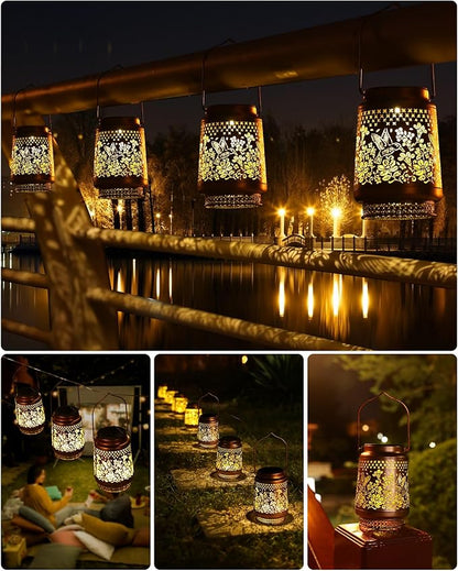 Solar Lanterns Outdoor Waterproof Decorative Garden Solar Lights Outdoor,Hanging Hollow Out Metal Ornaments Decor for Outside Lawn,Patio,Balcony,Yard Unique Gifts for Women Hummingbird