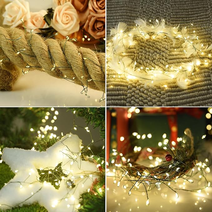 Battery Operated Fairy Lights With Remote - 200 LED Christmas Twinkle Lights With Timer, 16Ft Green Wire, Waterproof String Light for Bedroom, Garland, Outdoor Tree, Wreath - Battery Power