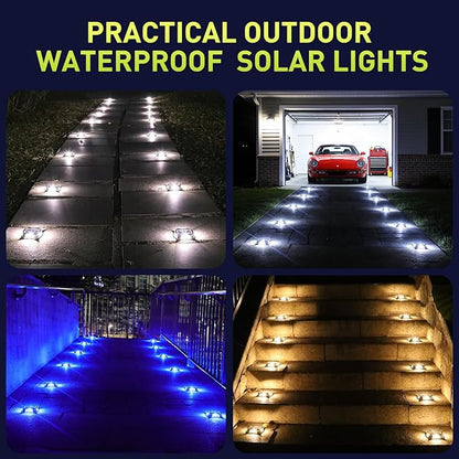 AGPTEK 5 in 1 Solar Driveway Lights Outdoor with Ground Spikes, IP67 Waterproof Solar Lights with 5 Modes (Blue/White/Warm/Mixed/Flashing) for Deck, Stairs, Pathway, Garden, Patio(Rectangle, 4 Pack)